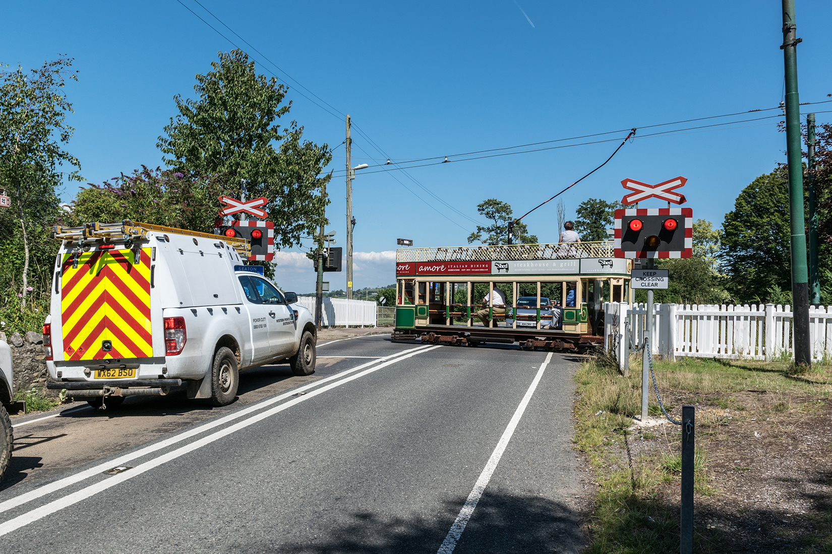 Traffic held for car 6 at Colyford level crossing